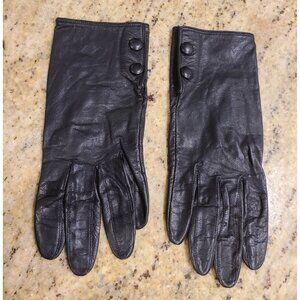 Vintage Womens Size S 6.5 Black Leather Lined 8" Gloves Snap Wrist